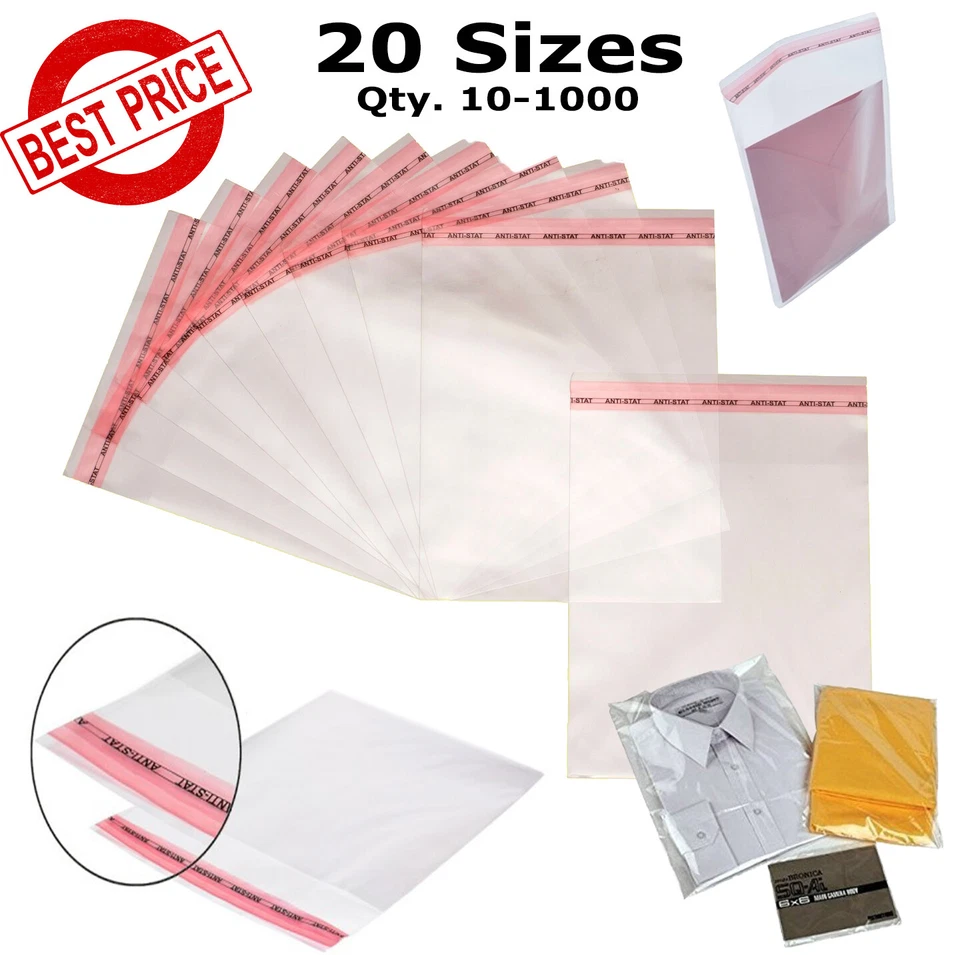 CLEAR CELLOPHANE BAGS SMALL LARGE SELF SEAL CELLO GIFT SWEET PARTY FOR CARDS