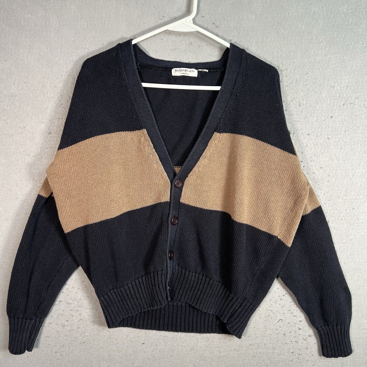 Vintage 90s Yves Saint Laurent Color Block Cardigan Sweater Adult