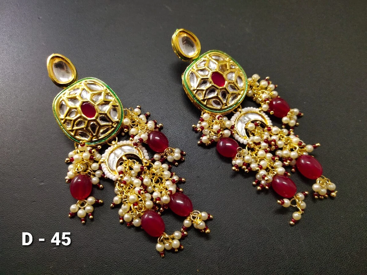 Indian Bollywood Gold Plated Red Earring Set Women Fashion Wedding Jewelry