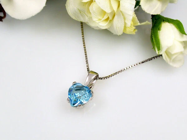 Collana Cuore Brillante con Acquamarina in Argento 925 Rodiato Oro Bianco - Immagine 4 di 4