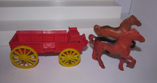 Vintage Auburn Rubber Red Western Farm Wagon w/2 Horses NO HITCH