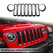 9pcs Front Headlight Lamp&Grille Inserts Ring Cover Trim For Jeep Wrangler JL18+