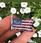 3Ct Baguette Lab Created Sapphire American Flag Brooch Pin 14k White Gold Finish