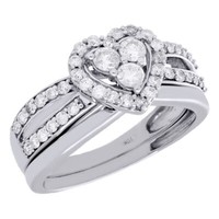 10K WeißGold Diamant Herz Verlobungsring Ehering Braut Set 0.75 Karat