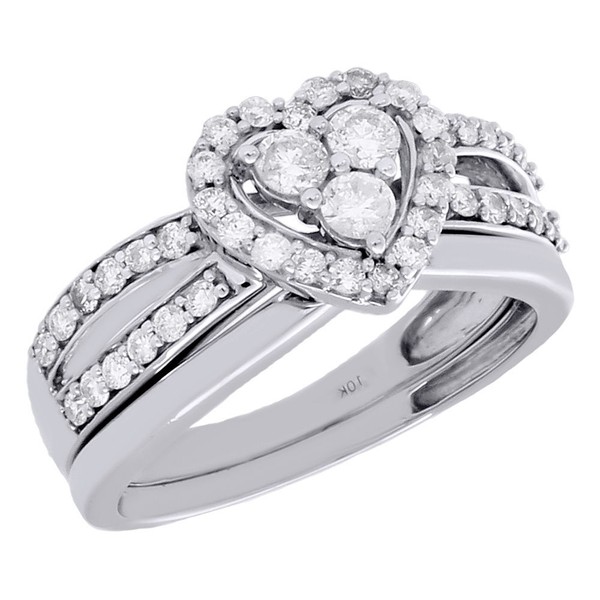 10K WeißGold Diamant Herz Verlobungsring Ehering Braut Set 0.75 Karat-image