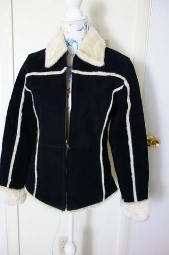 Genuine Shearling Sheepskin Leather "Vintage" Black & White Jacket size S