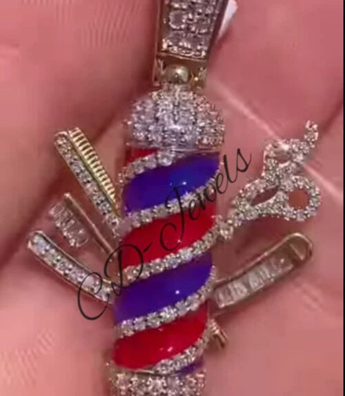 Men's 1.15ct Cubic Zirconia Enamel Barber Pole Bottle Pendant Free Stud Silver - Image 3 of 4