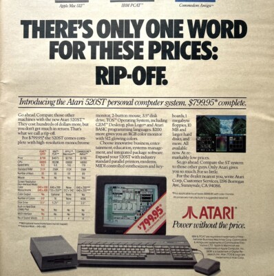 1985 Atari 520ST Computer Vintage Print Ad 25x30cm Original Lg Format RSM 457