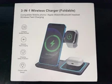 Foldable Wireless Charger Portable 3 in1 Wireless Charger Station Dock Pad Black