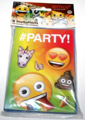 Unique Emoji Multicolor #Party! Invitations w/ Envelopes - 8 Ct