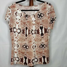 Worthington Petite women's size PXL brown animal print scoop neck short sleeves
