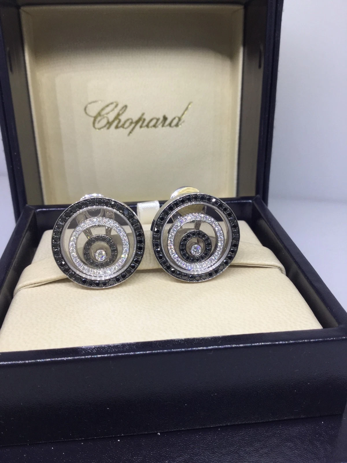 Chopard — CHOPARD HAPPY SPIRIT BLACK & WHITE DIAMOND EARRINGS 845425 NEW! RETAIL