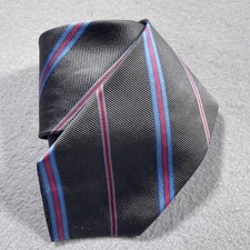 Brooks Brothers Tie Striped Silk Gray Red Blue Made in USA England Fabric