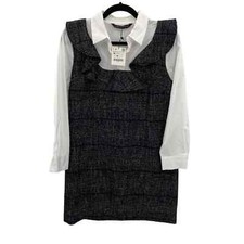 ZARA Dress Womens Medium Gray White Cotton Acrylic Blouse Tweed Blend NEW
