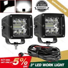 2x 3" inch LED Work Light Cube Pods Driving Fog Light For Offroad Jeep+Wire Kit