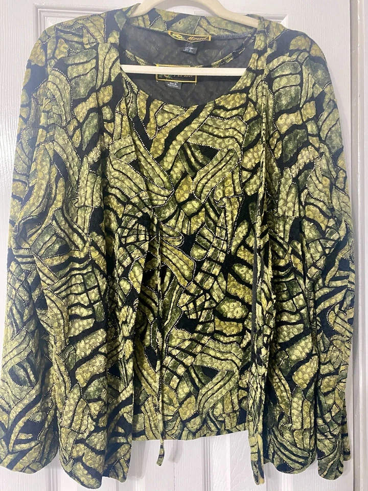 Cárdigan y top sin mangas XL para mujer de 2 piezas multicolor negro, verde, caqui, dorado Foto 2 de 4