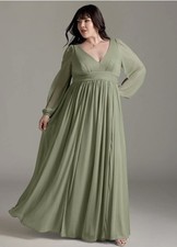 AZAZIE NORAH Pistachio Green Sz 24 Chiffon A Line V Neck Maternity Bridesmaid