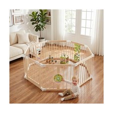 Wooden Baby Playpen, Large Foldable Play Yard for Babies and Toddlers, 57"x57...