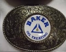 Vintage Baker Oil Treating Belt Buckle Heavy Equipment Industrial Collectible