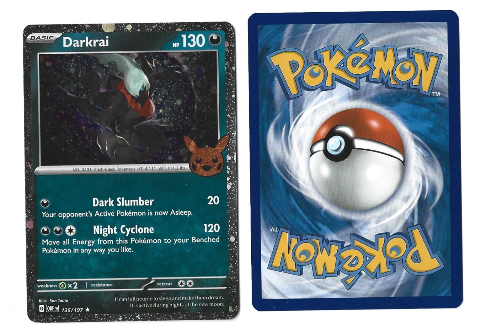 Darkrai, 136/197, Trick or Trade, Holo Rare, NM image 3