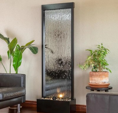 Alpine Corporation Mirror Waterfall Fountain with Stones and Lights - 72 Inches