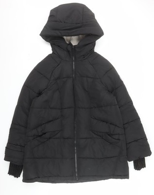 DKNY Herren Wintermantel schwarz Puffer M Kapuze gefüttert Polyester