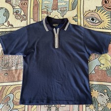 Vintage Made In USA Flip Flop Quarter Zip Polo Navy Blue Size Large