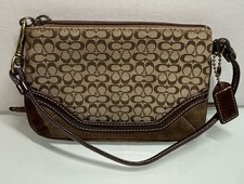 VINTAGE COACH Signature Mono Canvas Leather Trim Wristlet Khaki Brown C Logo