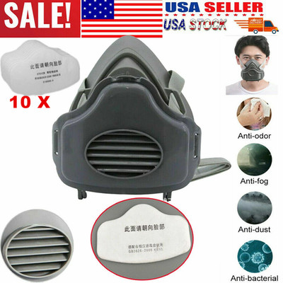 Dust Mask Half Face Respirator with 10 Filters - Ideal for Woodworking & Sanding