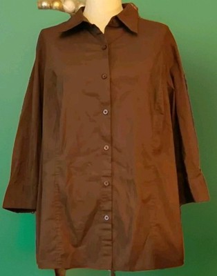 Apostrophe Woman 2x 20 - 22 W Cotton Mix Stretch Brown Button Up Top