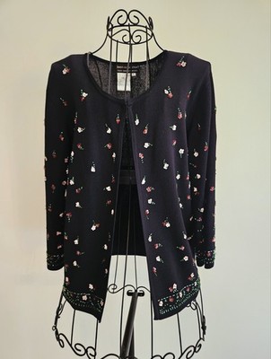 Joseph A Quest-ce Que C'est Round Neck Embellished Cardigan Shrug Sweater Sz Med