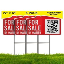 22 12 For Sale by Owner Sign 3-Pack - Weatherproof, Double-Sided  Corrug