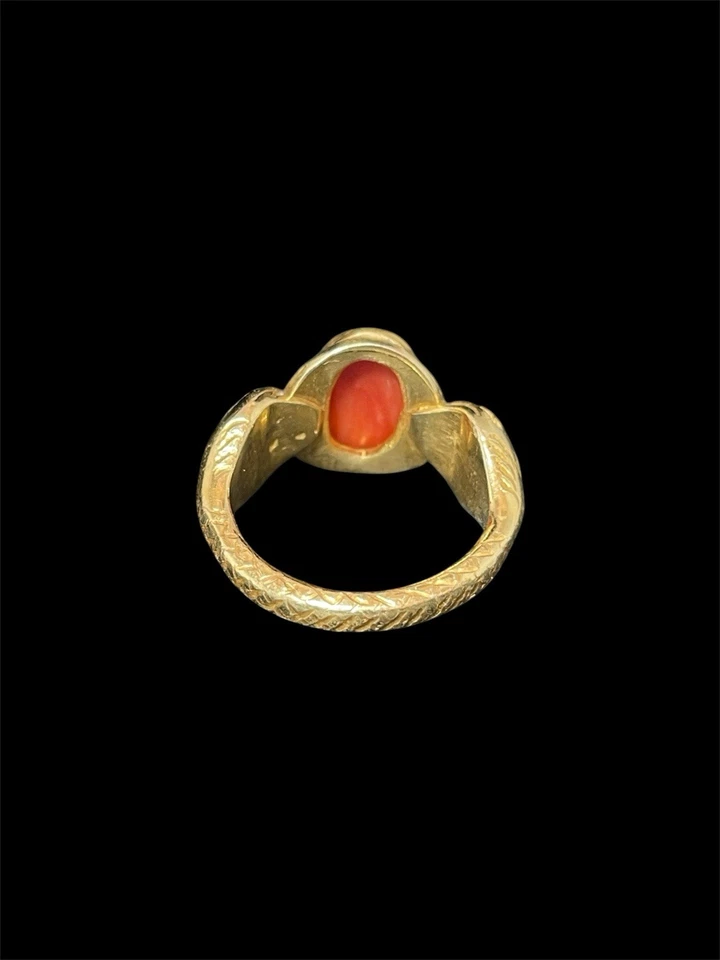 Anello stile etrusco con corallo rosso naturale e serpenti - Immagine 4 di 4