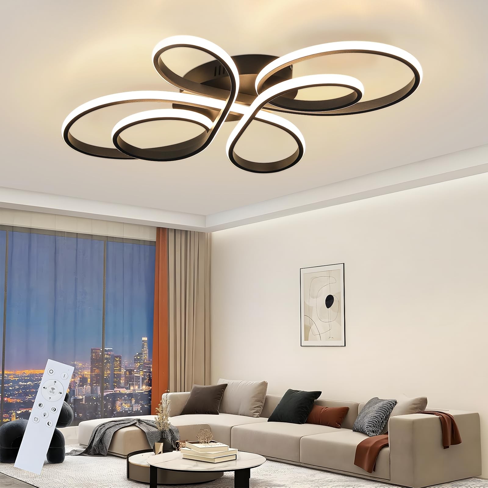 Lampe plafond LED dimmable avec télécommande pour varier l'ambiance du salon