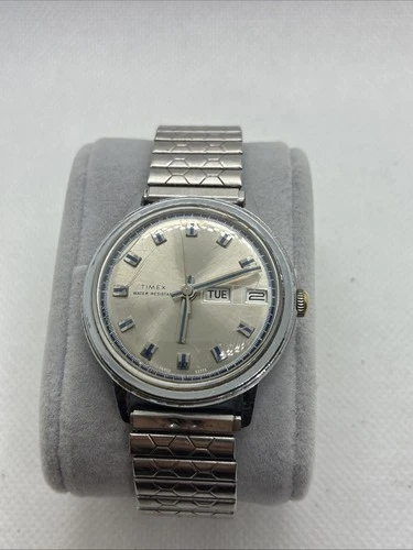 Timex Water Resistant Day Date Marlin Runs Well Vintage Timex Mechanical