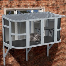 Indoor Cat Window Perch Box - Wooden Catio Enclosure with Waterproof Window Seal