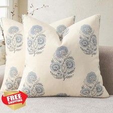 YCOLL 18x18" Vintage Floral Pillow Covers Set of 2 Light Blue