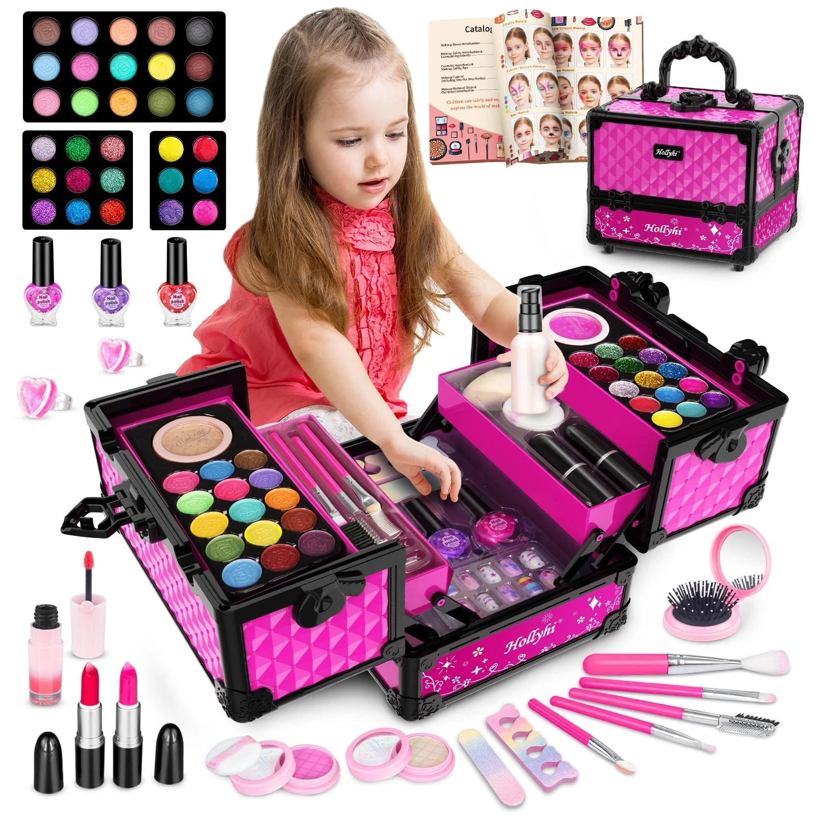 59 Pcs Kids Makeup Kit - Washable Play Makeup Set, Dress Up Vanity Toys for Girl