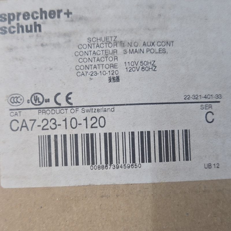 Sprecher + Schuh Definite Purpose Contactor 3-Pole 110V/120V 32A CA7-23-10