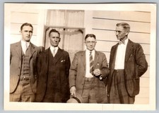 Vtg B&W Snapshot Group Of Men Formal Attire Outdoors 1930s