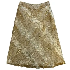 Laura Ashley Womens Fairy Y2K Silk Skirt Size 8 Sequin Romantic Cottage Flowy