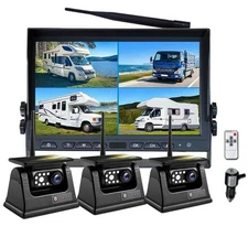 10.1" Wireless Monitor DVR 3x Solar Magnet Standby Reverse Camera For RV Trailer