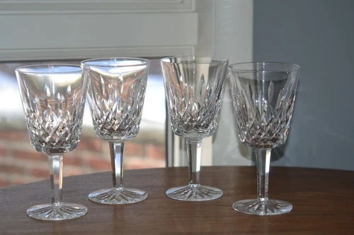 4 Vintage Waterford Crystal Lismore 7" Tall Water Wine Glasses Signed Never Used