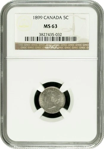 Canada 5 Cent 1899, NGC MS63, "Queen Victoria (1858 - 1901)" Silver Coin