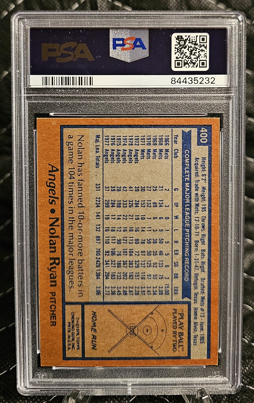 1978 Topps - Nolan Ryan #400 PSA 7 view 2