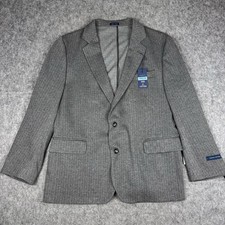 NEW 168 Stafford Men Blazer 46 Short Gray Herringbone Stretch Sport Coat Jacket