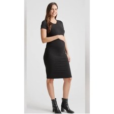 Quince Short Sleeve Ruched Maternity Dress Black Womens Size Small