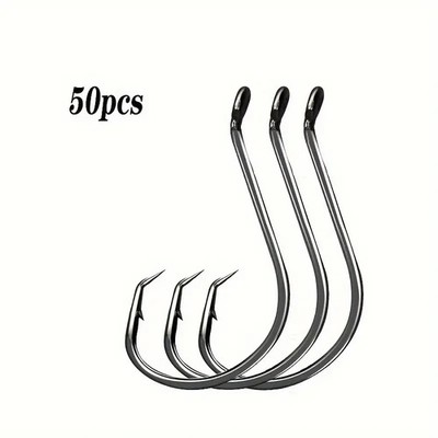 50pcsbox Fishing Circle Hooks, 2X Strong Barbed Hook for Senko Bait Texas Rig
