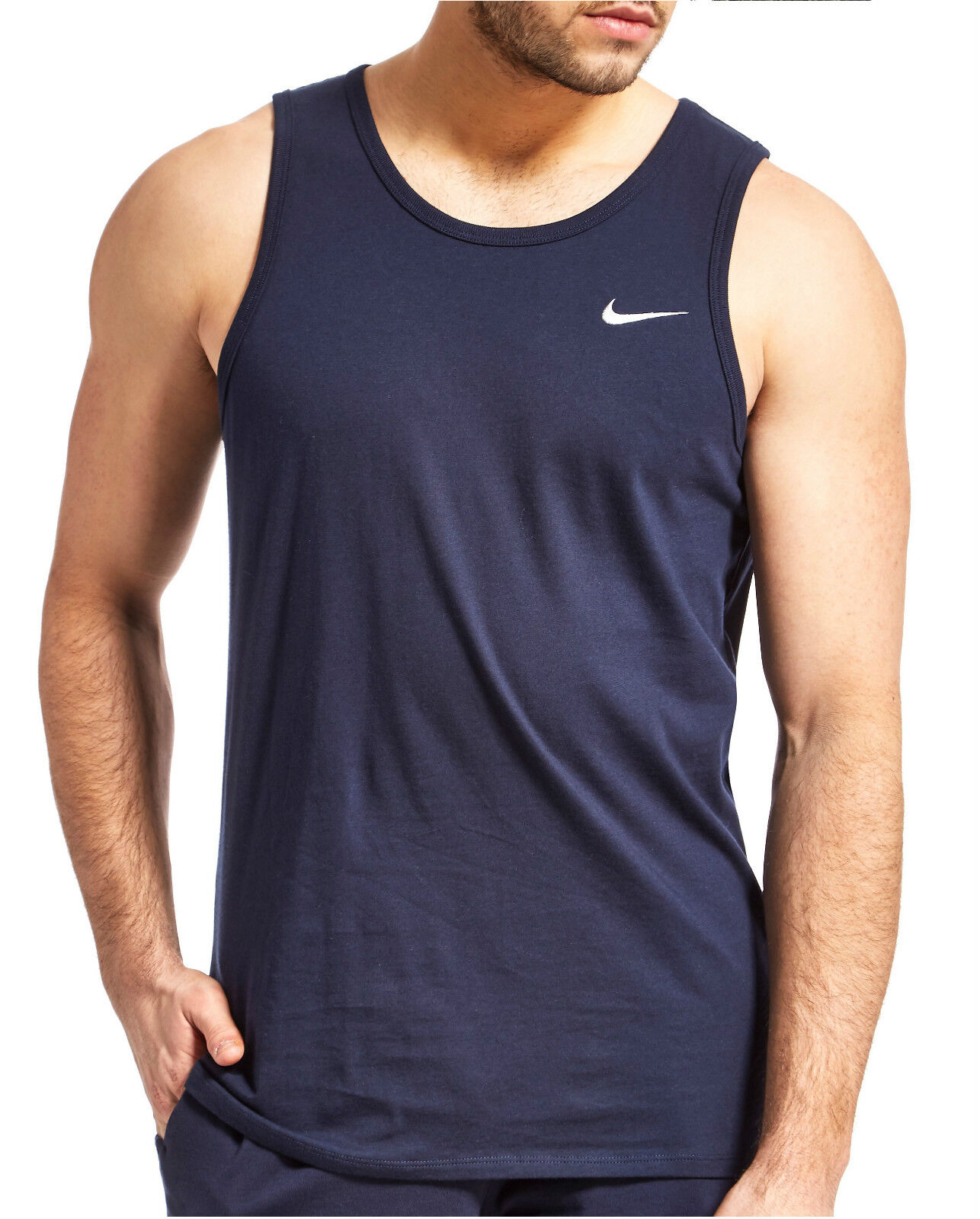 New Men's Nike Logo Vest Tank Top Sleeveless T-Shirt Singlet - Navy Blue