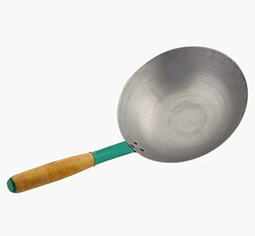 Iron Wok Kadai with Wooden Handle 14-inches